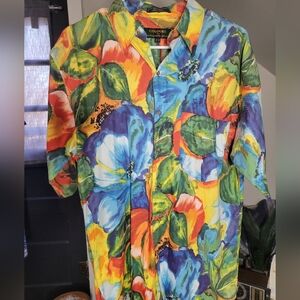 Vintage Colours Alexander Julian Hawaiian Floral Art 15-15.5 Button Shirt Medium